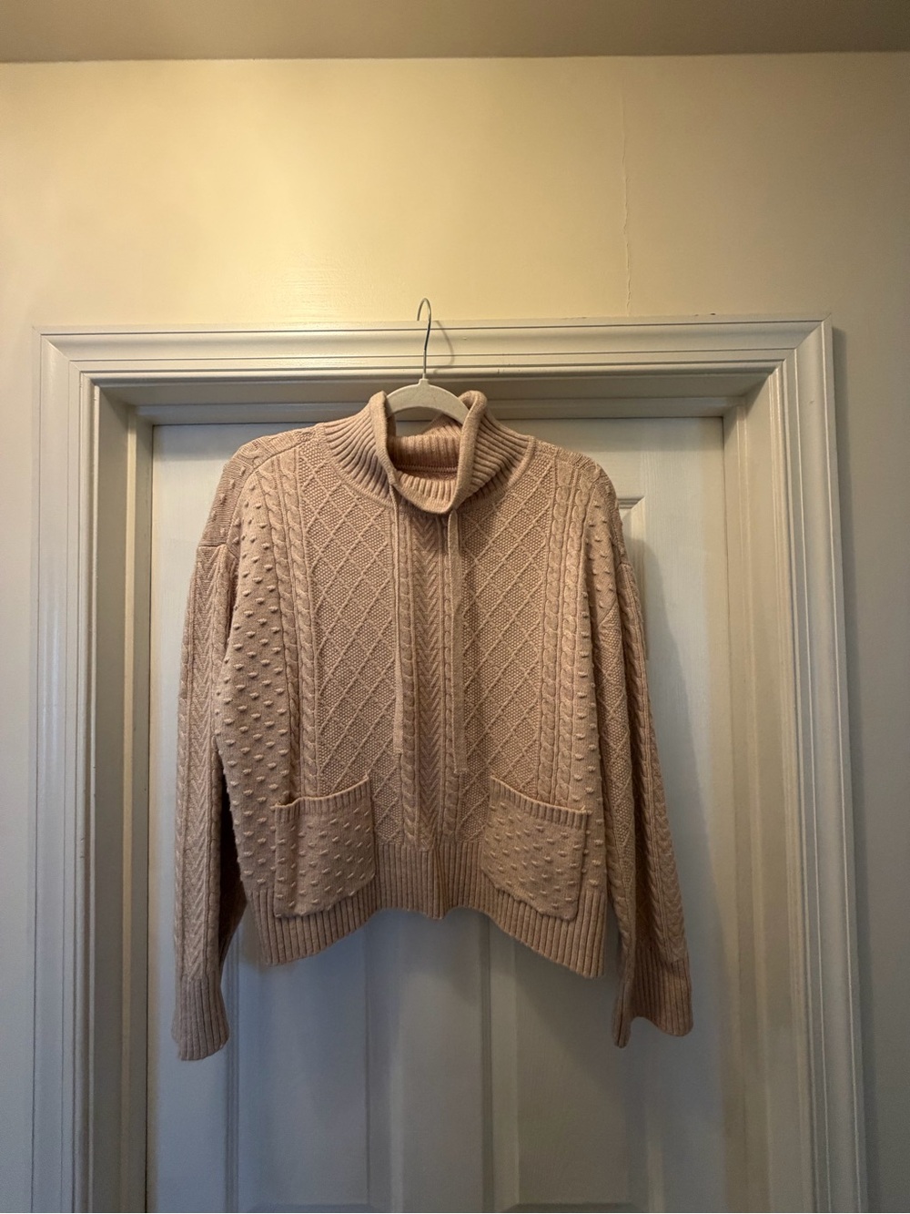 Lou & Grey Beige Cable Knit Turtleneck Sweater